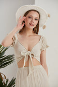 Mara Gauze Linen Cotton Crop-Top - Ecru