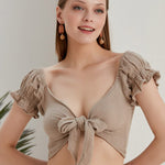 Begonville Mara Gauze Cotton Crop-Top - Beige