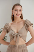Mara Gauze Cotton Crop-Top - Beige