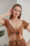 Mara Gauze Cotton Crop-Top - Cinnamon