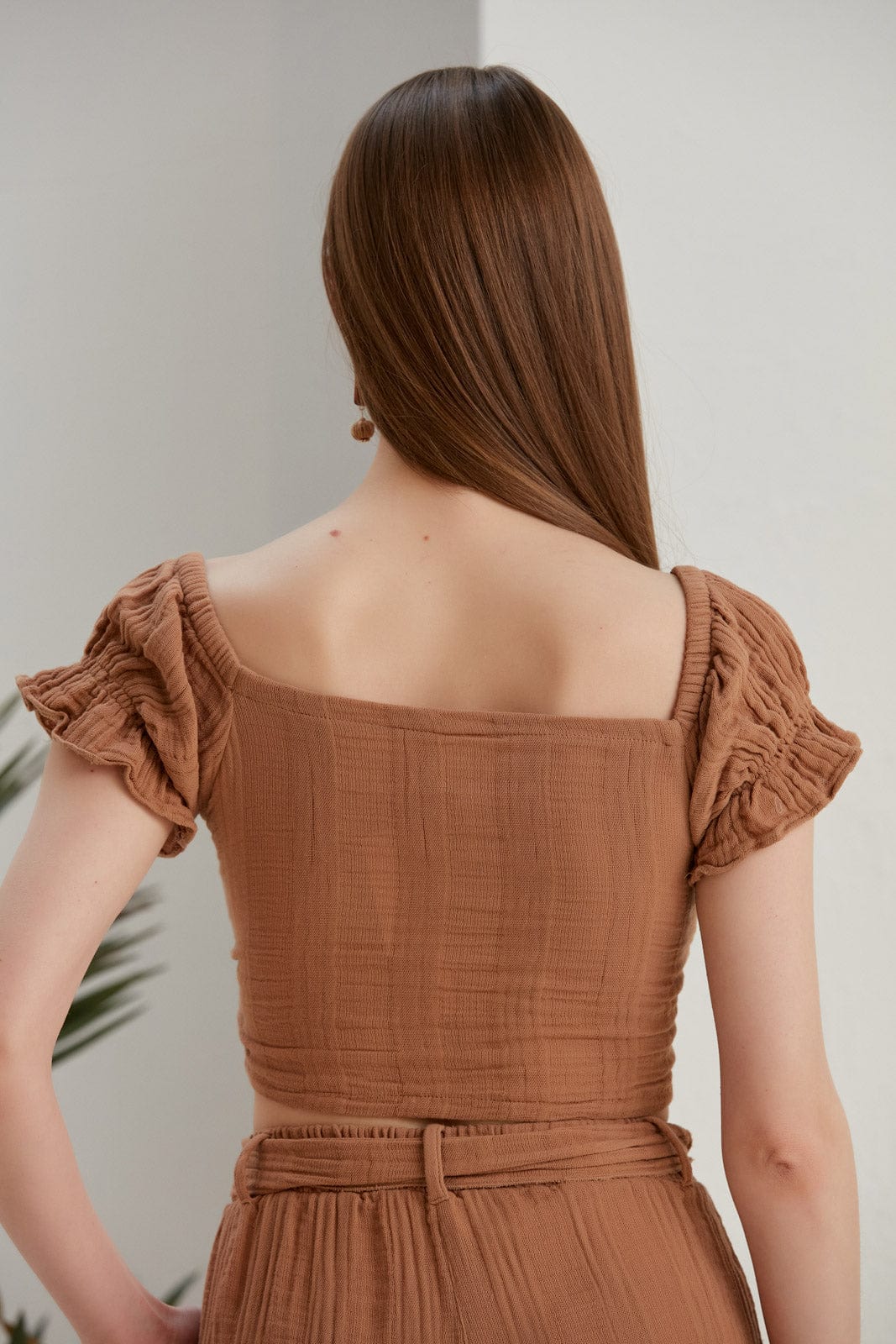 Begonville Mara Gauze Cotton Crop-Top - Cinnamon