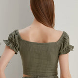 Begonville Mara Gauze Cotton Crop-Top - Olive