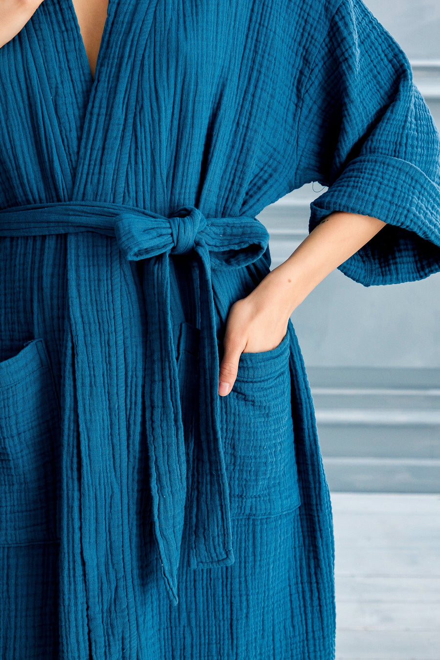 Begonville Robe Cassie Cotton Gauze Robe - Oceanic Blue