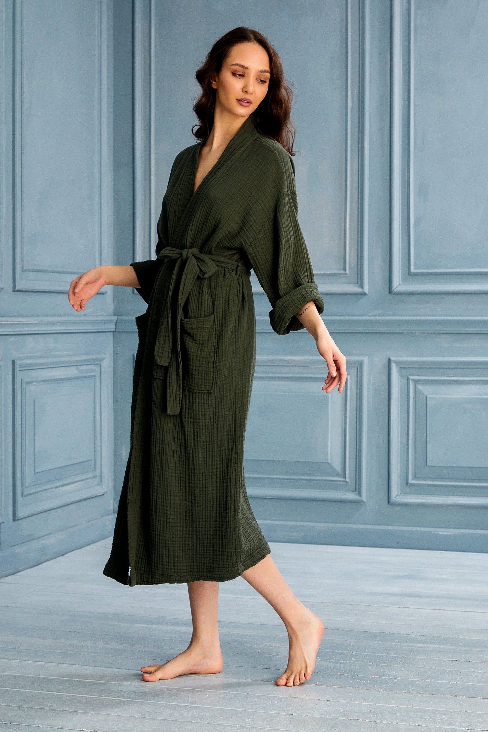 Begonville Robe Cassie Cotton Gauze Robe - Moss