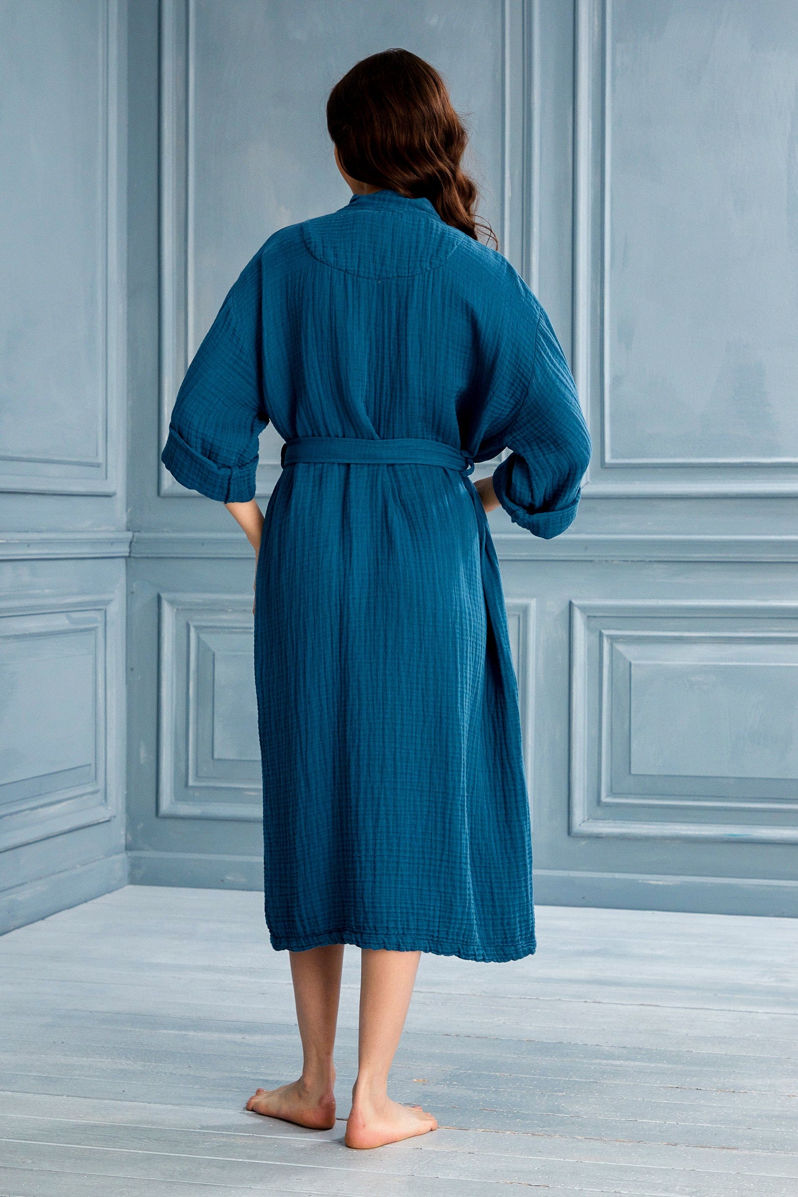 Begonville Lore Tencel & Cotton Gauze Robe - Oceanic Blue