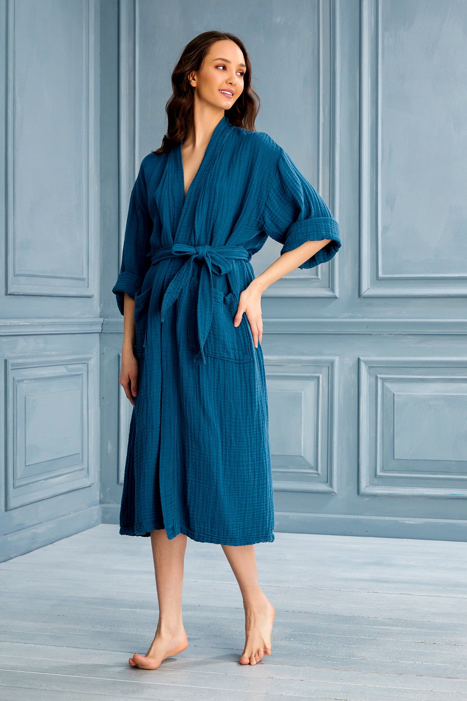 Begonville Lore Tencel & Cotton Gauze Robe - Oceanic Blue