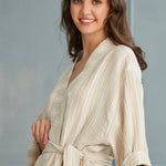 Begonville Zana Linen Cotton Gauze Robe - White Lines