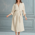 Begonville Zana Linen Cotton Gauze Robe - White Lines