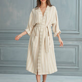 Begonville Zana Linen Cotton Gauze Robe - White Lines