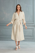 Zana Linen Cotton Gauze Robe - White Lines