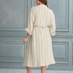 Begonville Zana Linen Cotton Gauze Robe - White Lines