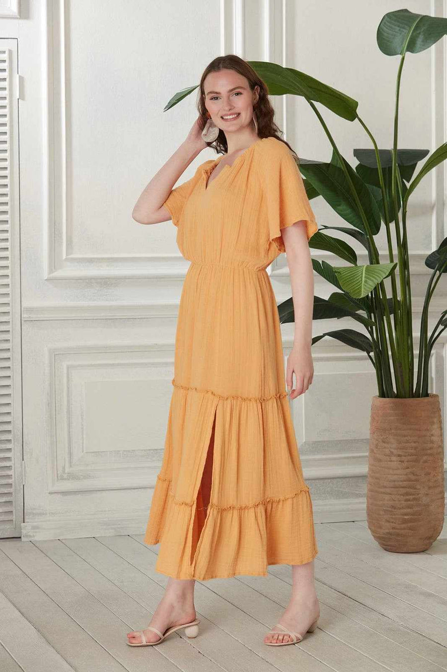 Marika Gauze Cotton Maxi Dress - Peach