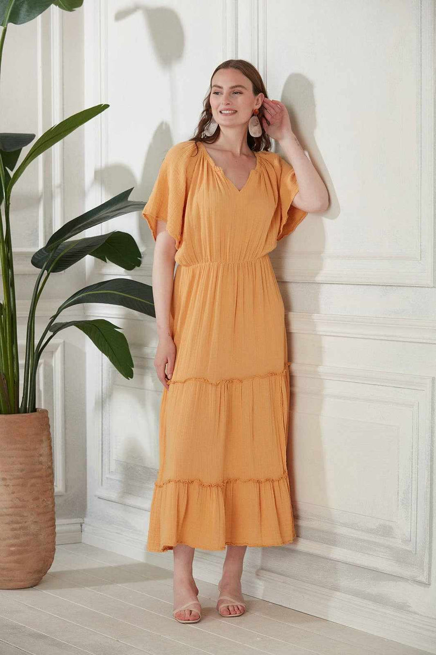Marika Gauze Cotton Maxi Dress - Peach