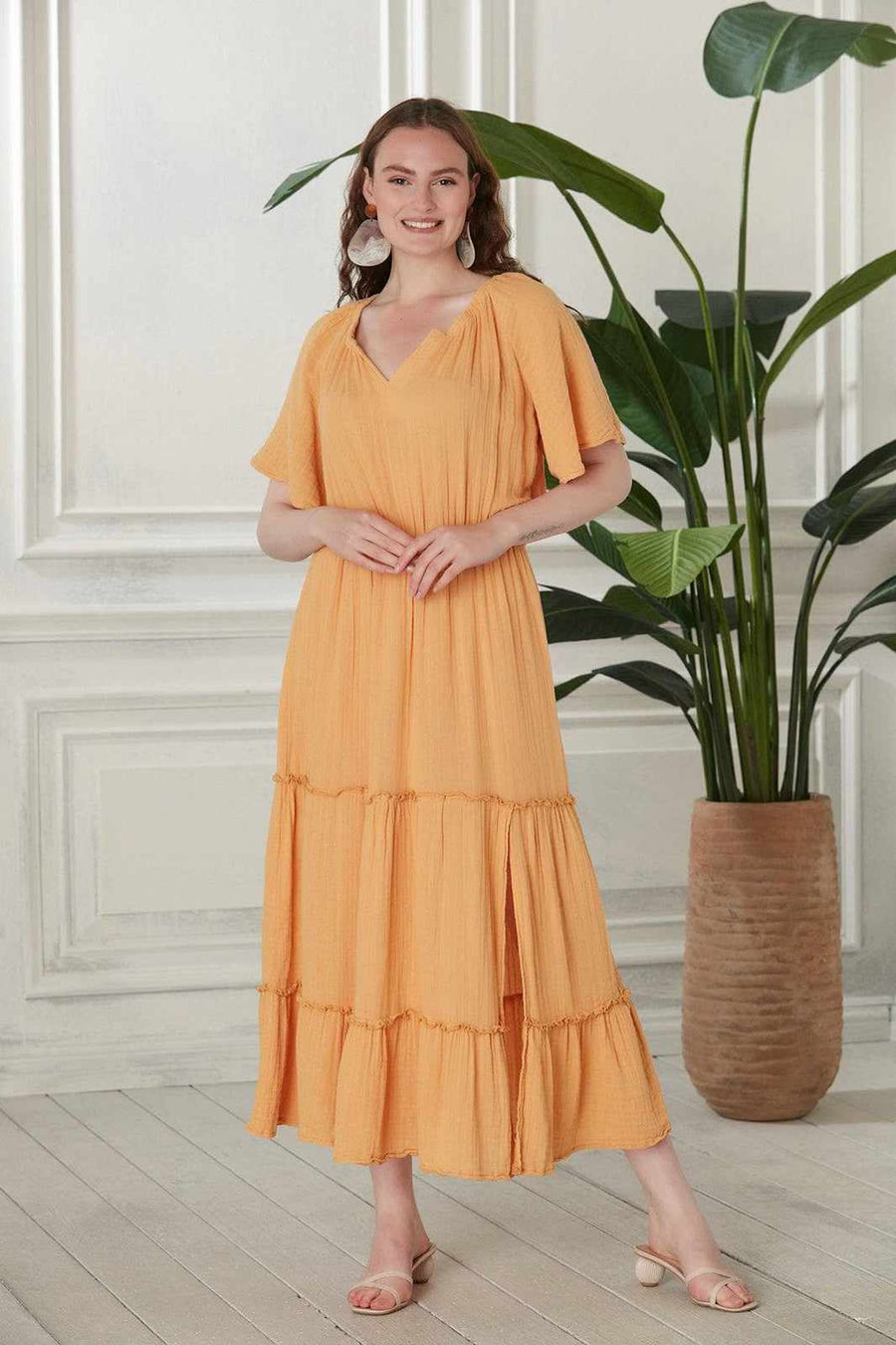Marika Gauze Cotton Maxi Dress - Peach