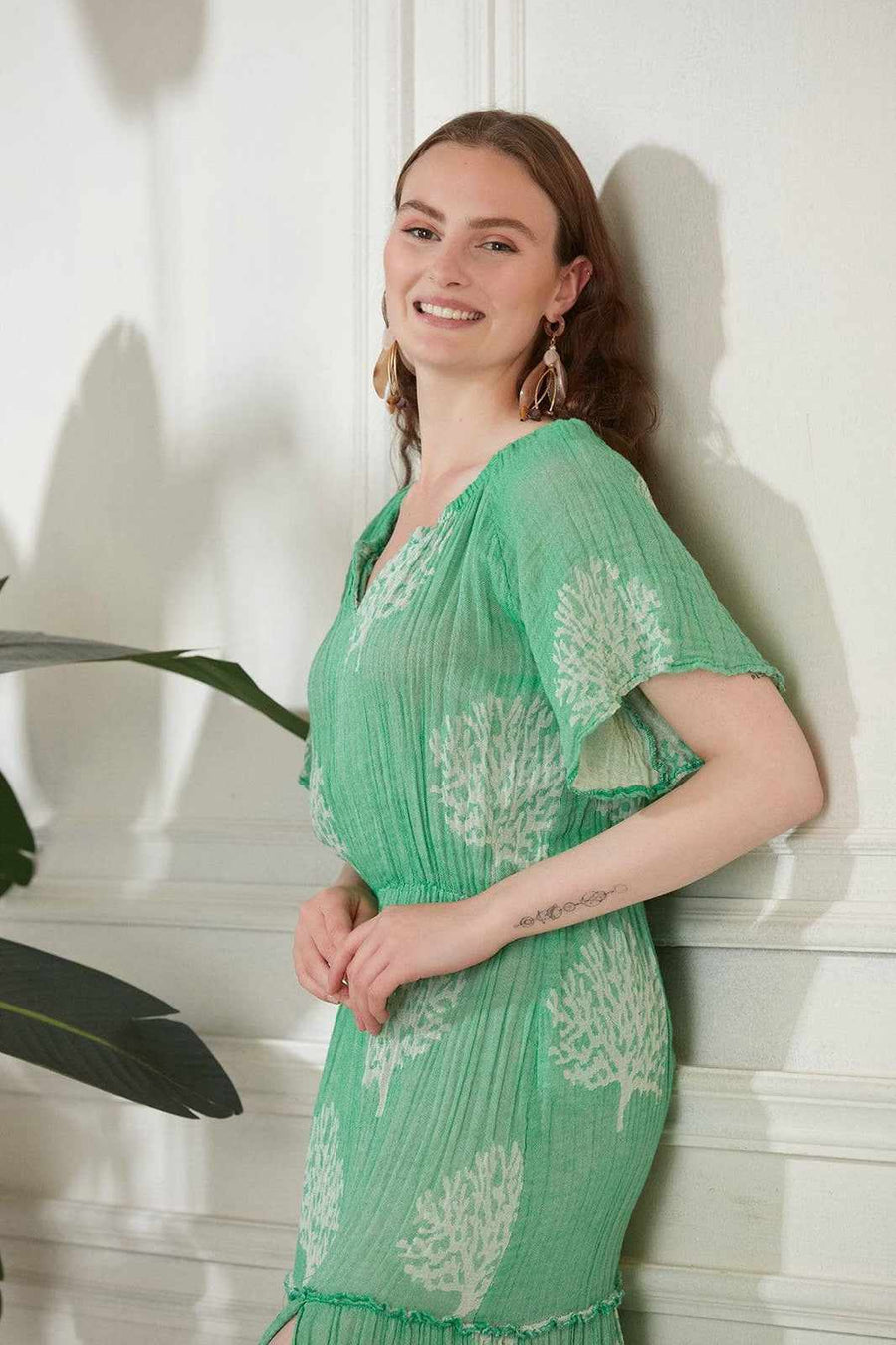 Marika Gauze Cotton Maxi Dress - Green