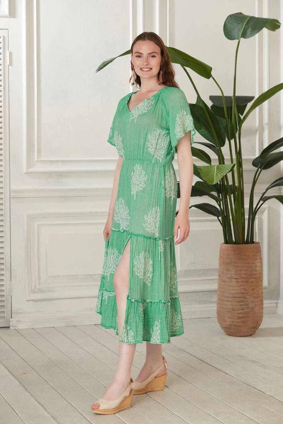 Marika Gauze Cotton Maxi Dress - Green