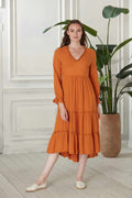 Renna Open Back Cotton Midi Dress - Orange