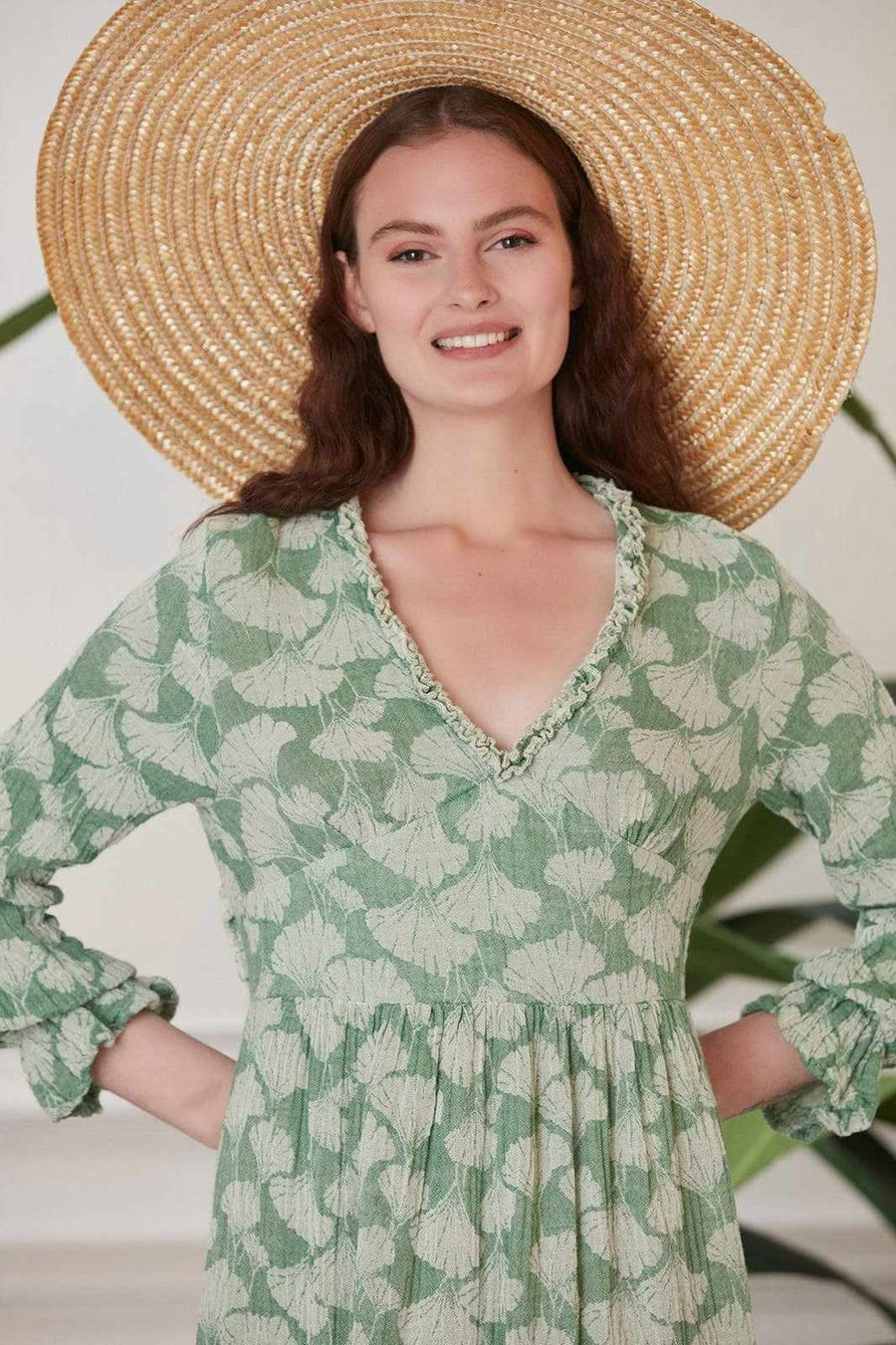 Renna Open Back Cotton Midi Dress - Green