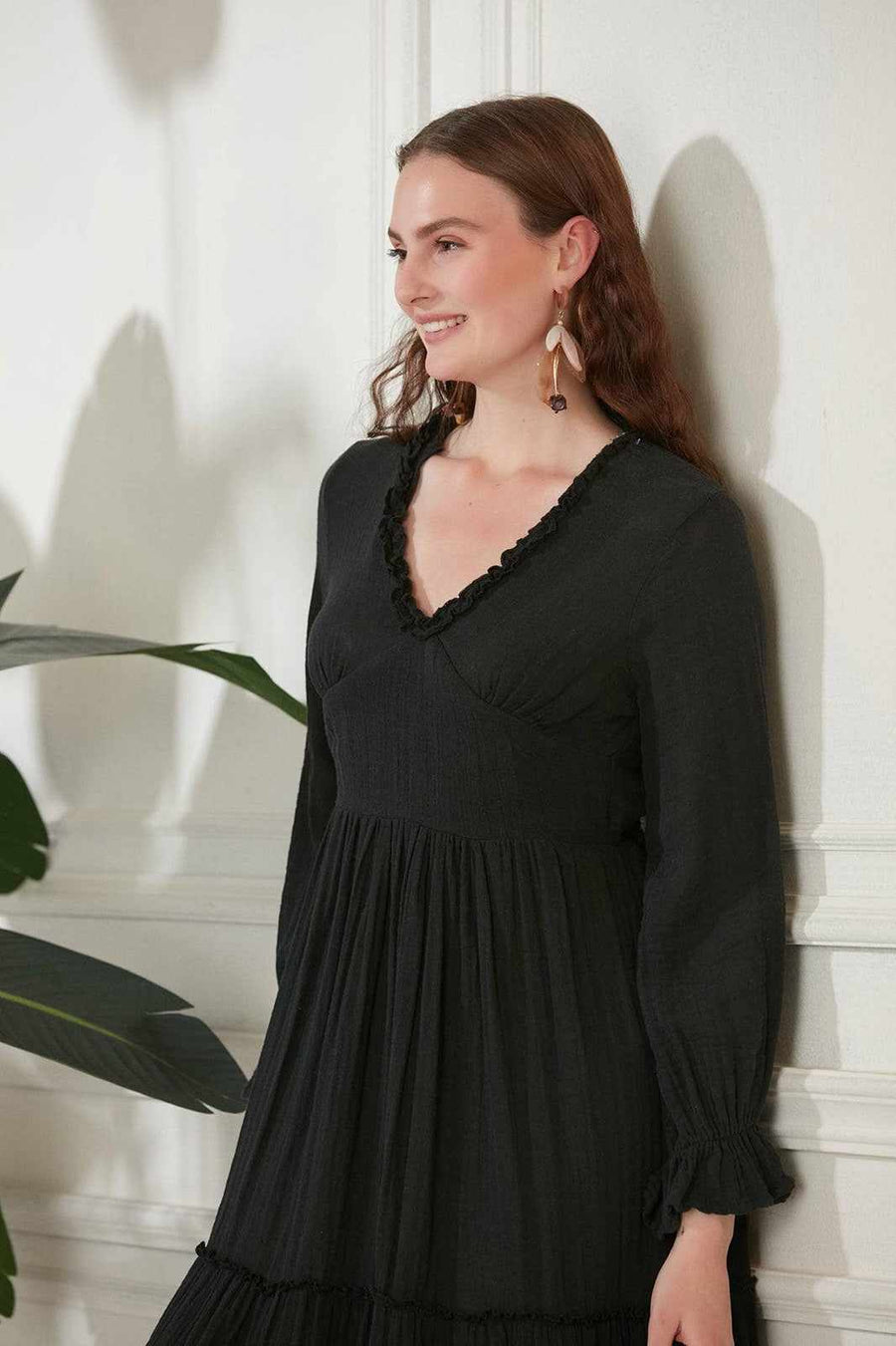 Renna Open Back Cotton Midi Dress - Black