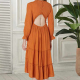 Renna Open Back Cotton Midi Dress - Orange