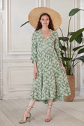 Renna Open Back Cotton Midi Dress - Green