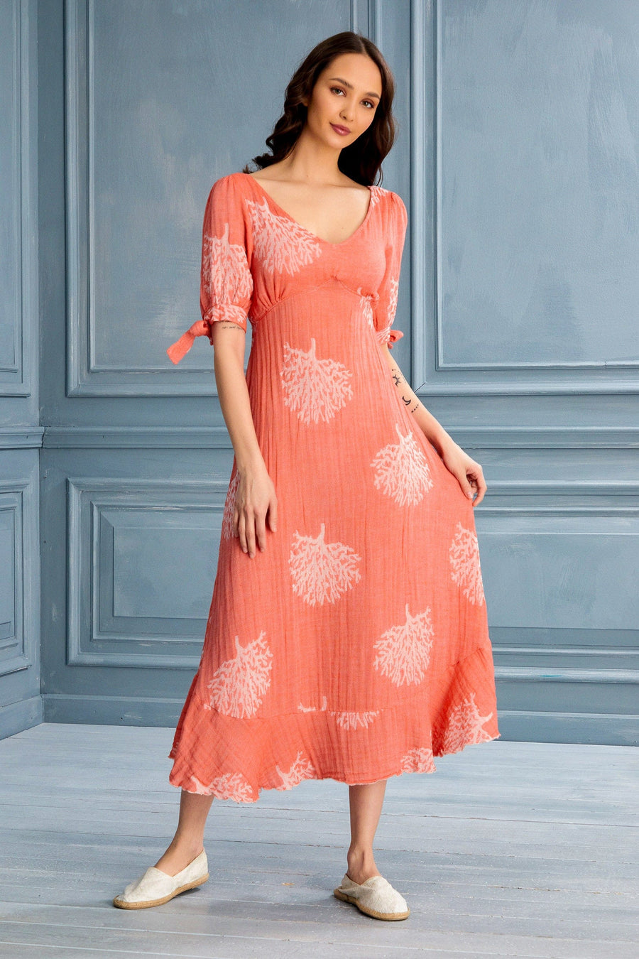 Begonville Melody Open Backed Midi Dress - Coral
