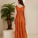 Rea Gauze Tie Strap Maxi Dress - Orange