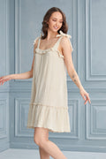 Sue Shoulder Tied Tiered Mini Dress - Linen
