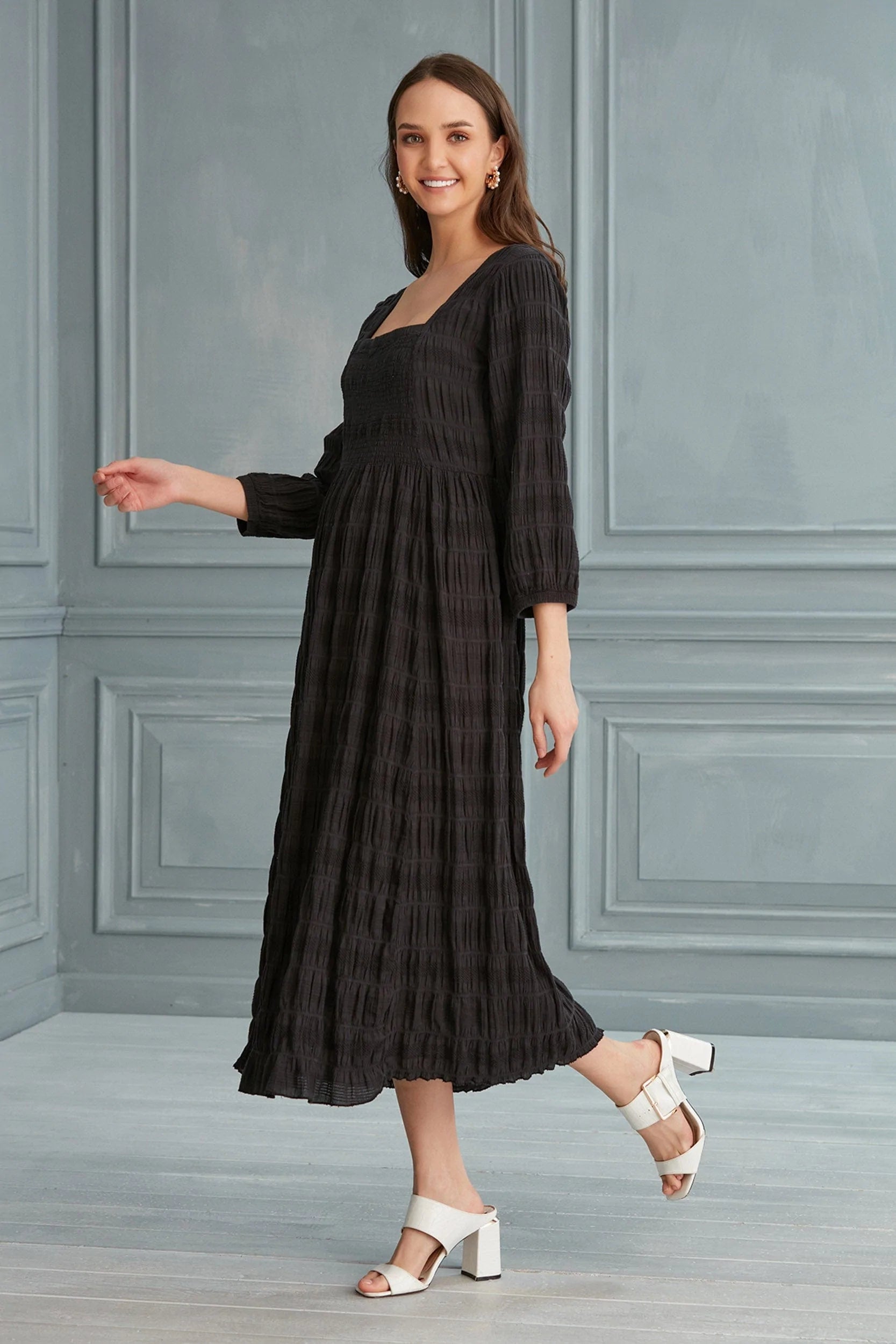 squarin to go midi dress Suki Square Neck - Black Watercolor Daydream Kimono Maxi strapless satin gown black Size:3XL(22) US women's letter Premium crepe