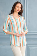 Carla Gauze Cotton Shirt - Orange Turquoise