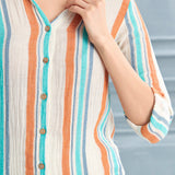 Begonville Carla Gauze Cotton Shirt - Orange Turquoise