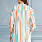 Begonville Carla Gauze Cotton Shirt - Orange Turquoise