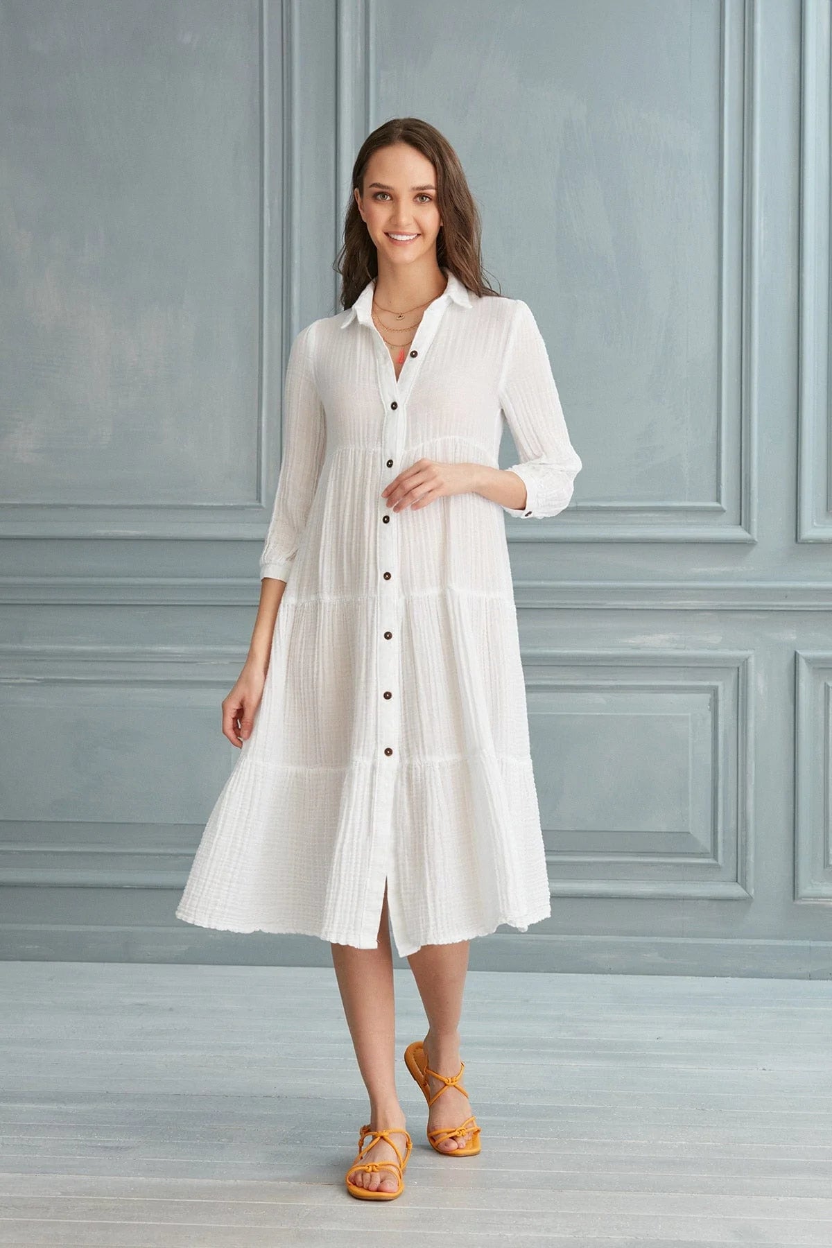 Begonville Shirt Dress Maya Cotton Shirt Dress - White