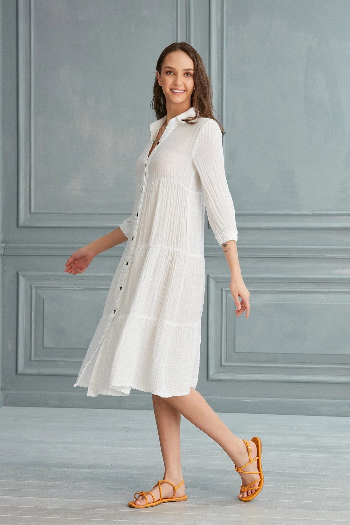 Begonville Shirt Dress Maya Cotton Shirt Dress - White