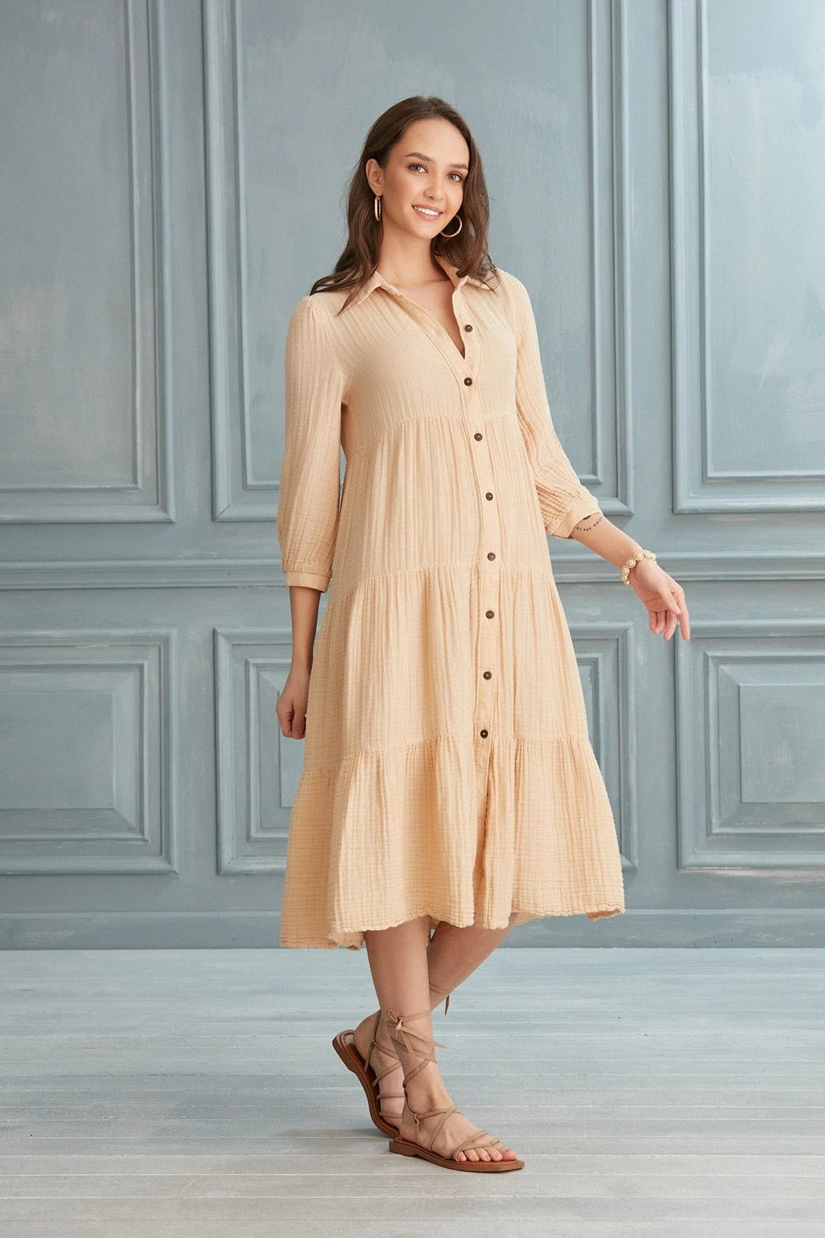Begonville Shirt Dress Maya Cotton Shirt Dress - Sand