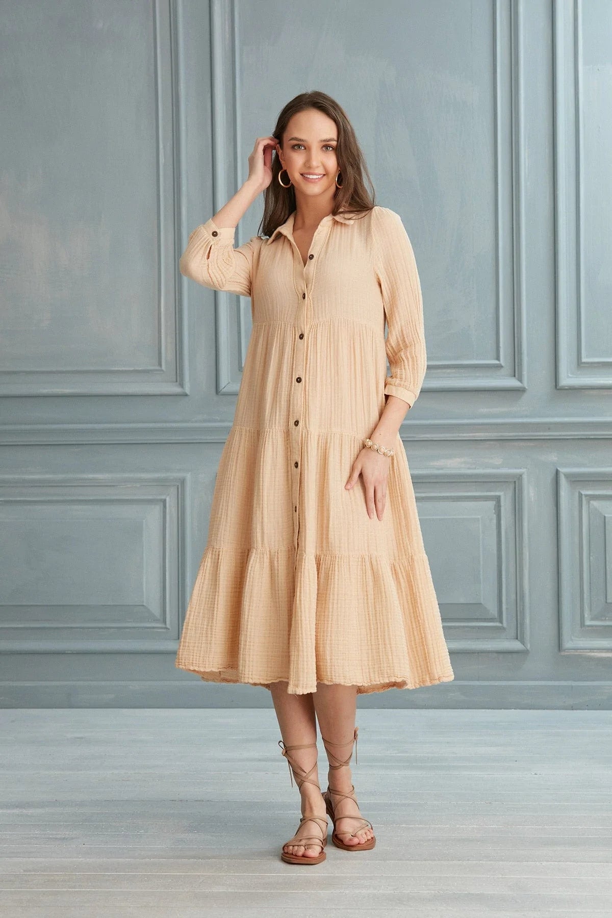 Maya Cotton Shirt Dress - Sand