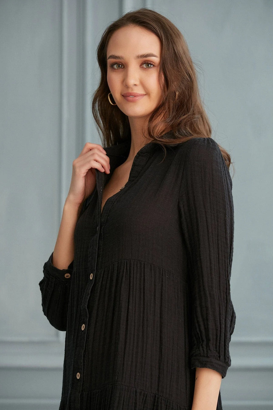 Begonville Shirt Dress Maya Cotton Shirt Dress - Black