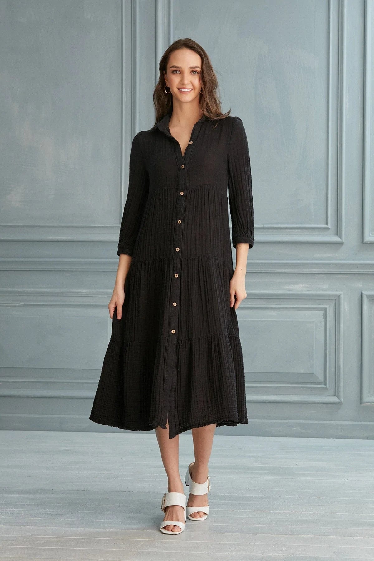 Begonville Shirt Dress Maya Cotton Shirt Dress - Black