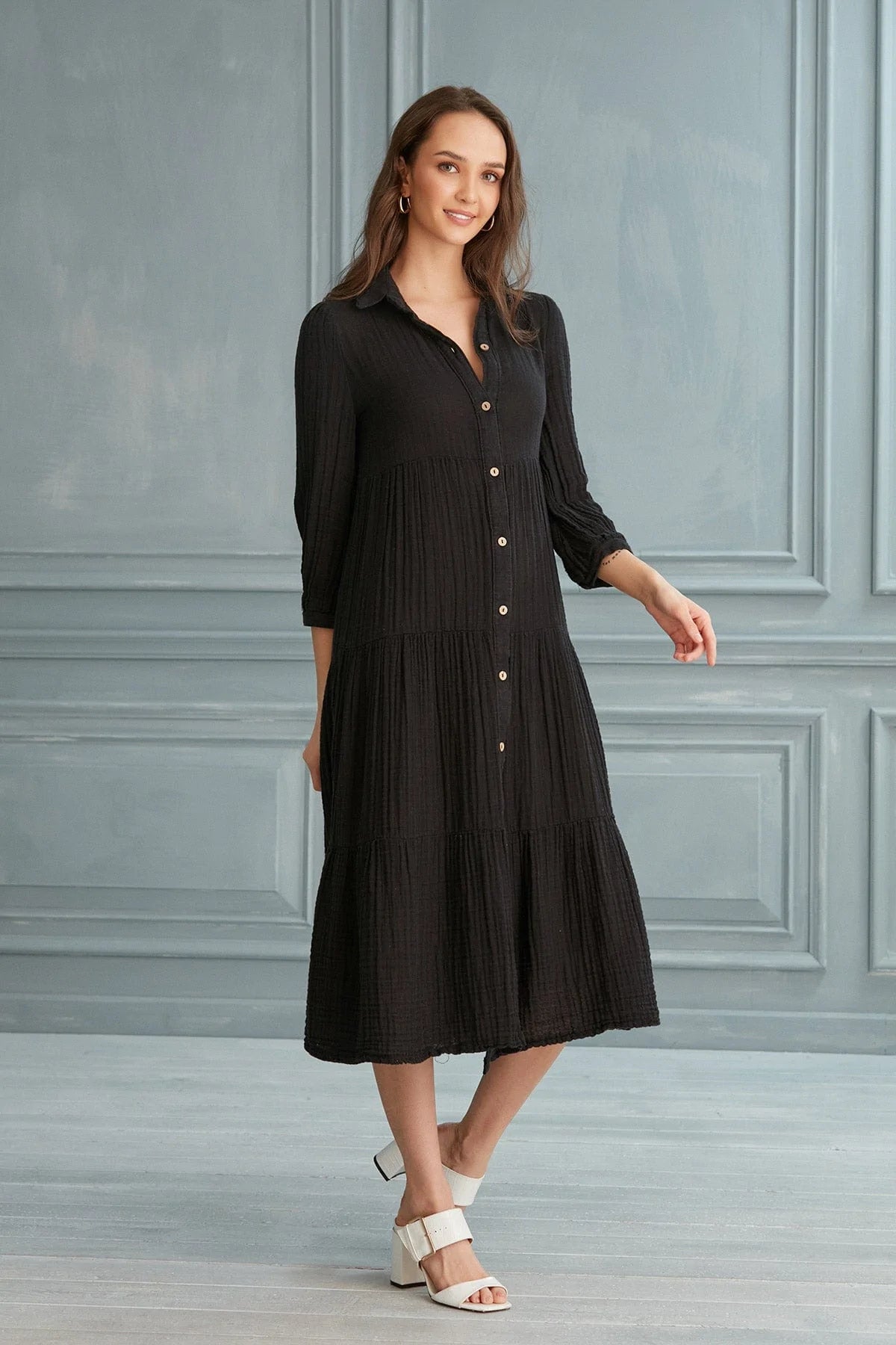 Begonville Shirt Dress Maya Cotton Shirt Dress - Black