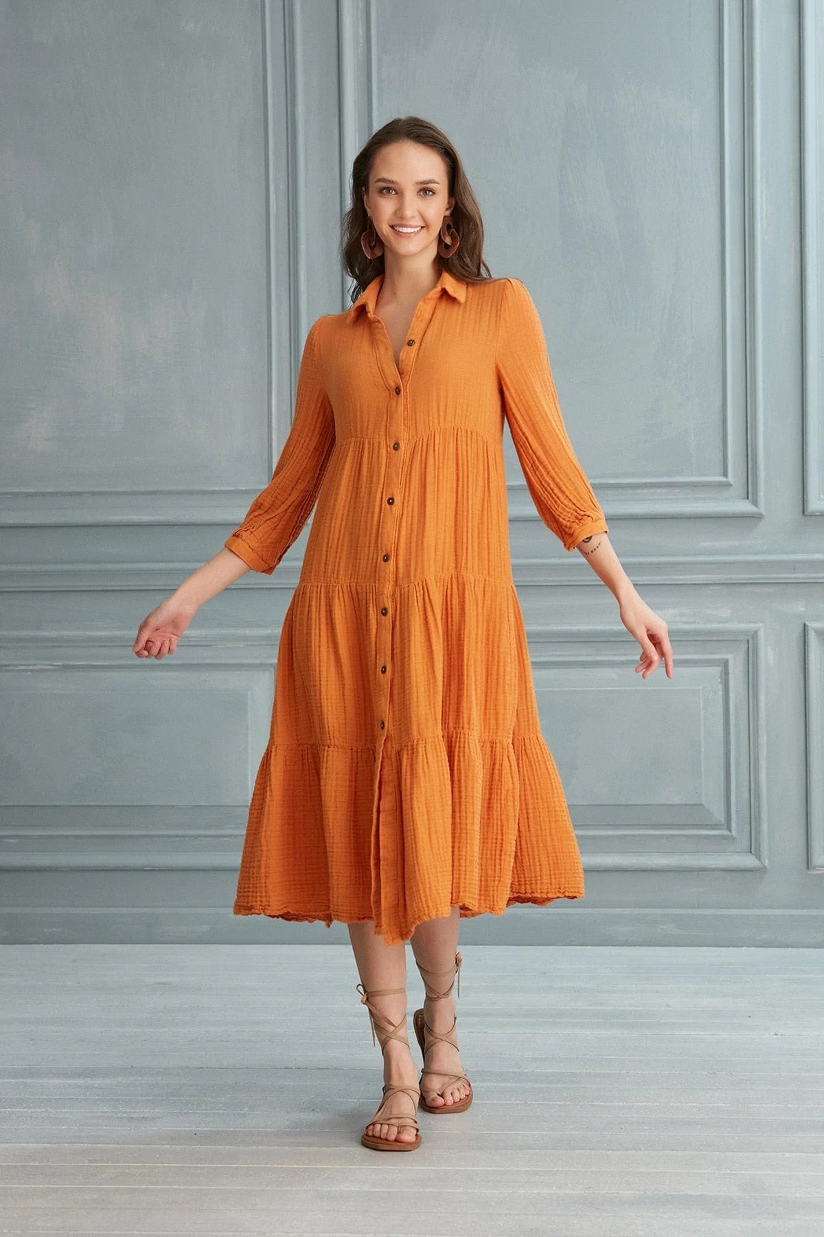 Begonville Shirt Dress Maya Cotton Shirt Dress - Orange