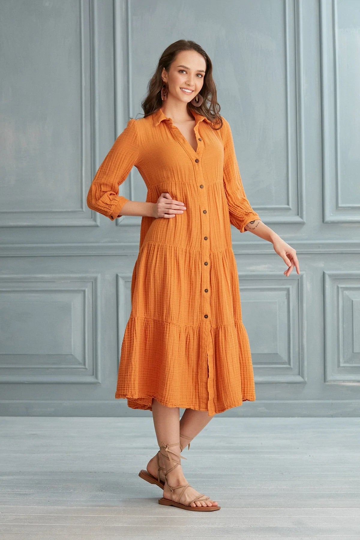 Begonville Shirt Dress Maya Cotton Shirt Dress - Orange