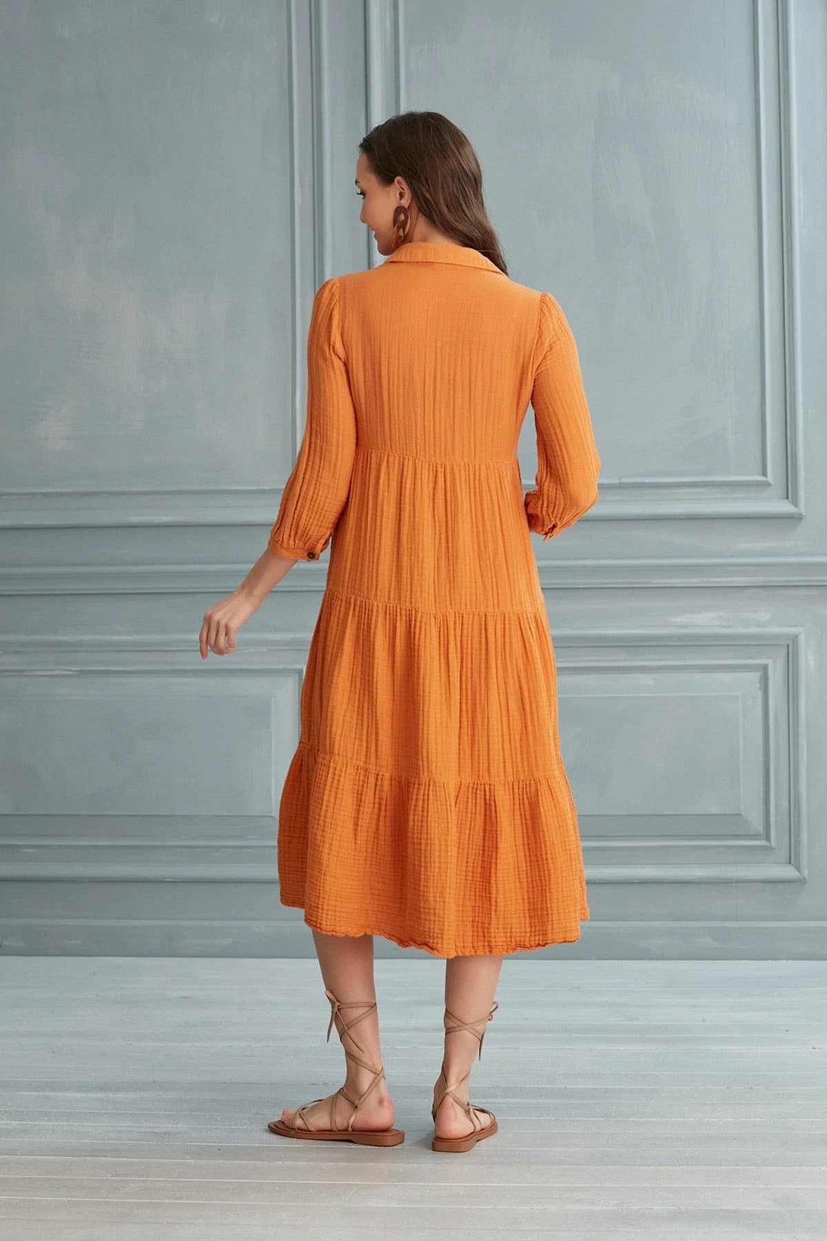 Begonville Shirt Dress Maya Cotton Shirt Dress - Orange