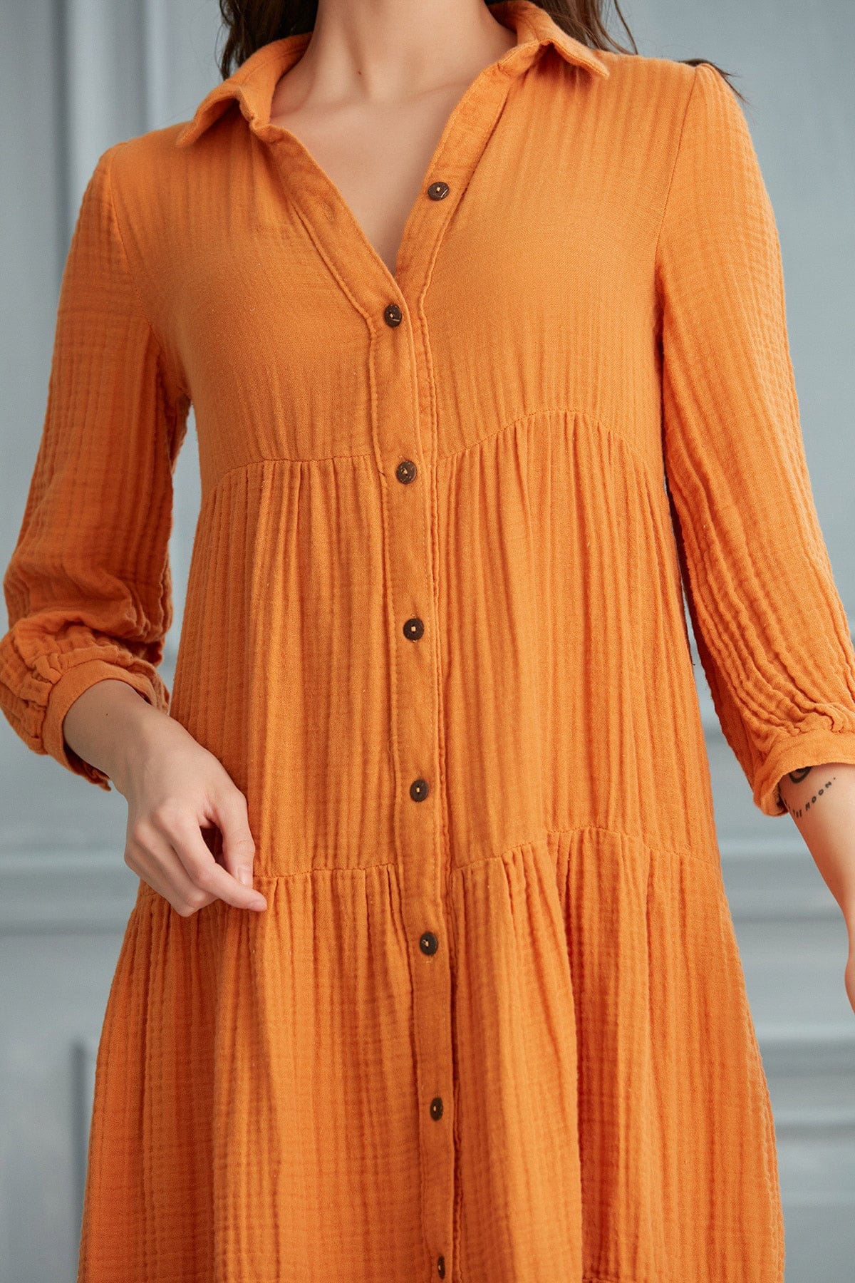 Begonville Shirt Dress Maya Cotton Shirt Dress - Orange