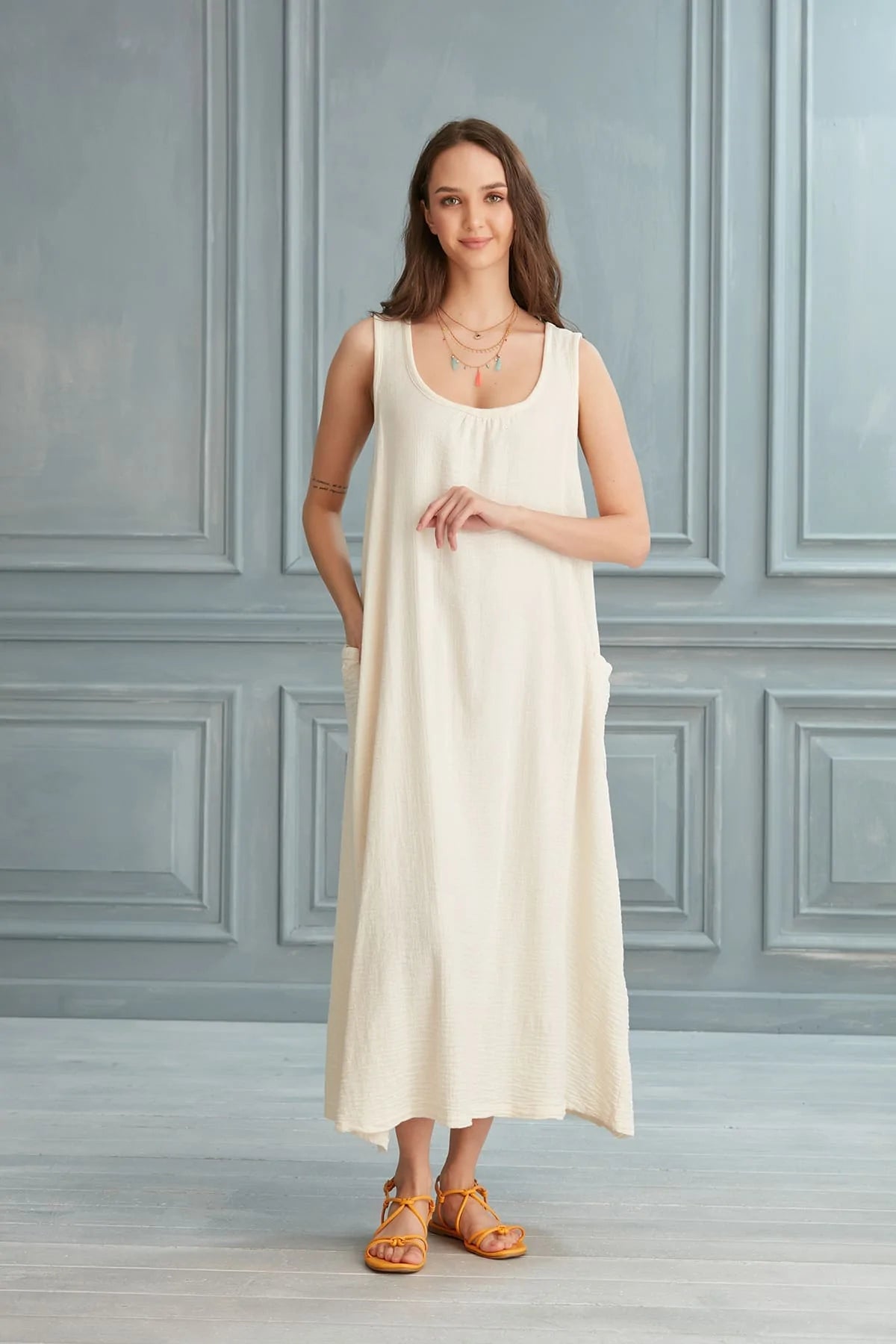 anita linen dress Anita Linen Sleeveless Dress Natural Dolma