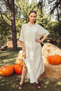 Renee V-Neck Linen Maxi Dress - Ecru