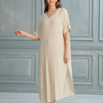 Begonville Maxi Dress Renee V-Neck Linen Maxi Dress - Ecru