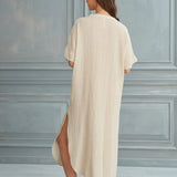 Begonville Maxi Dress Renee V-Neck Linen Maxi Dress - Ecru