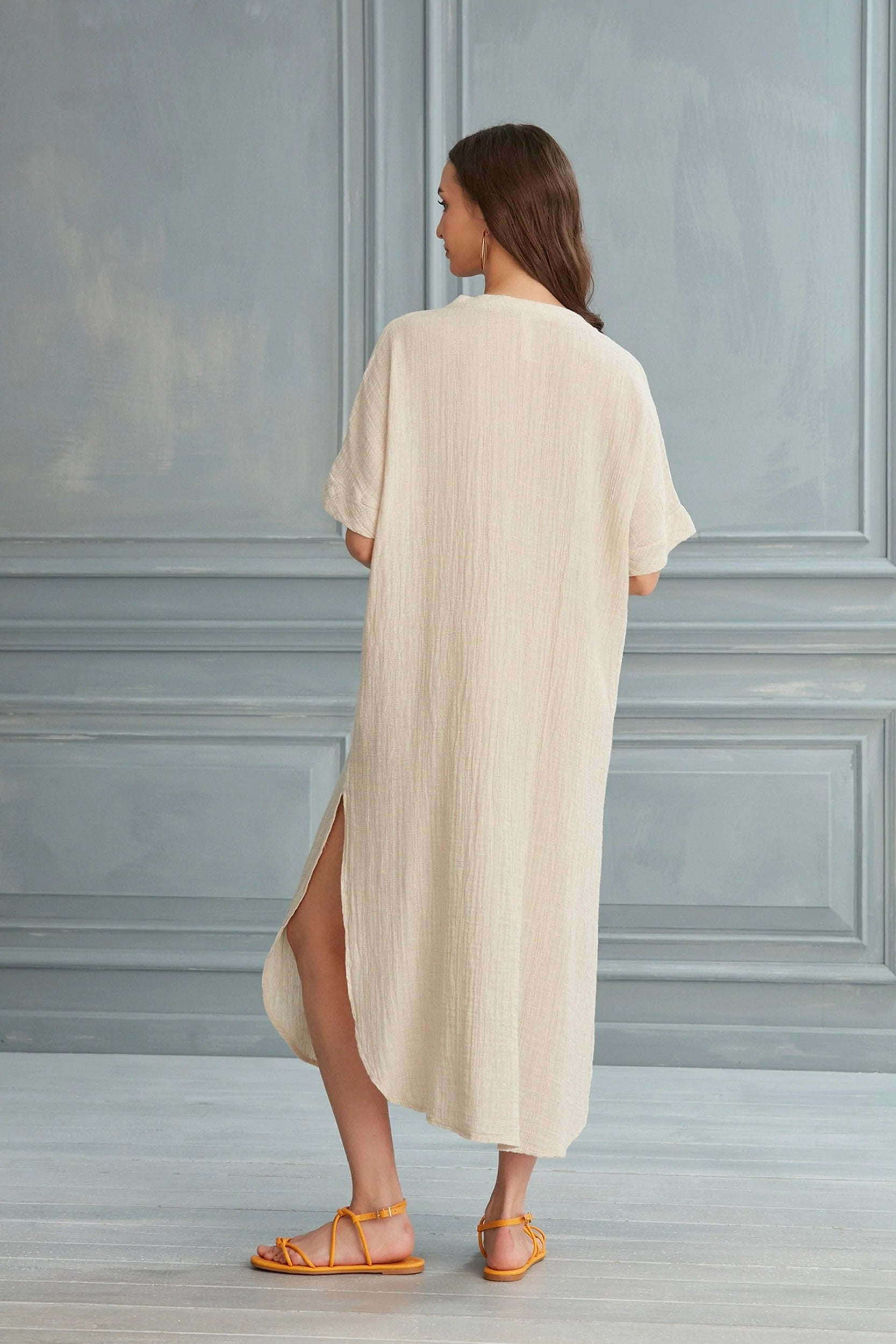 Begonville Maxi Dress Renee V-Neck Linen Maxi Dress - Ecru
