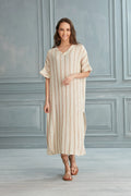 Renee V-Neck Linen Maxi Dress - Brown Lines