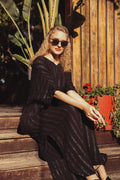 Renee V-Neck Cotton Maxi Dress - Black Silver
